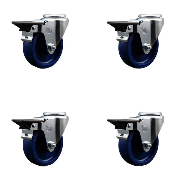 4'' Solid Poly Wheel Swivel Bolt Hole Caster Set with Posi Lock Brakes, 4PK